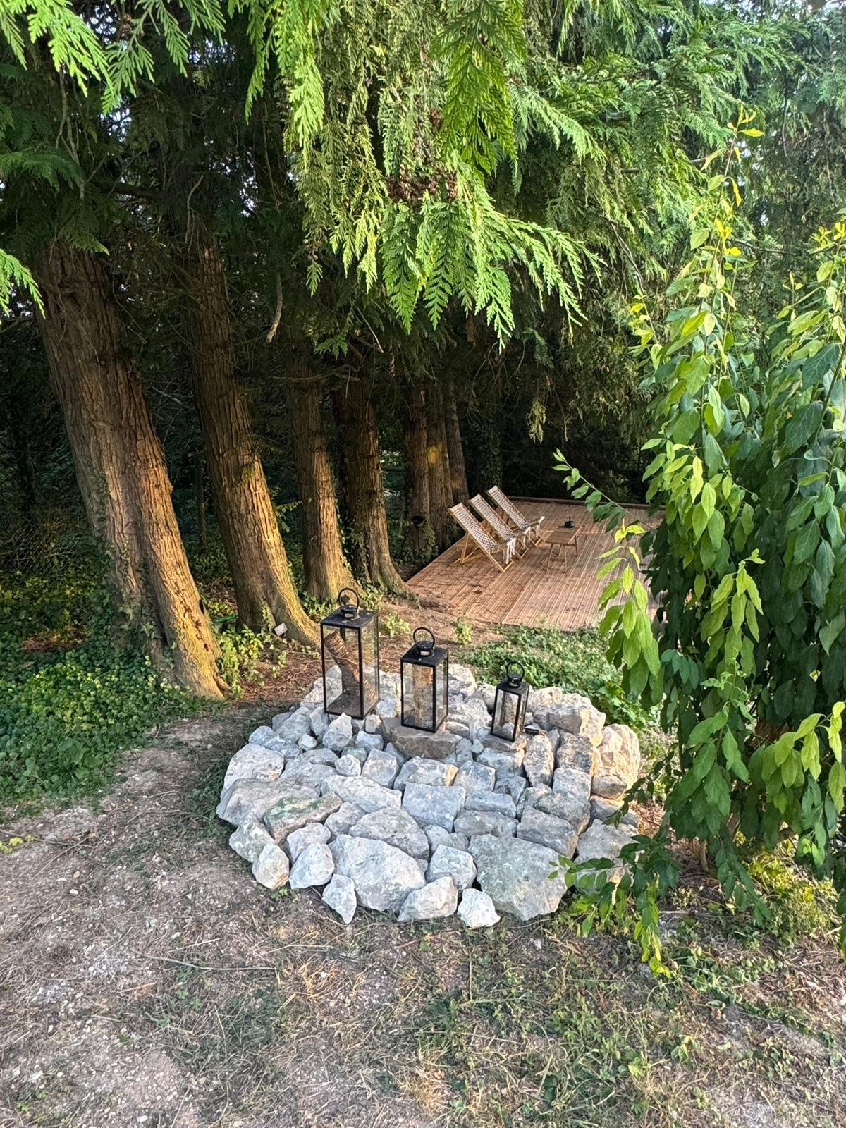 Relaxing in front of the house